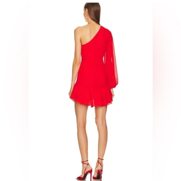 Michael Costello Sunny Chiffon Red One Shoulder Dress - Picture 3 of 15
